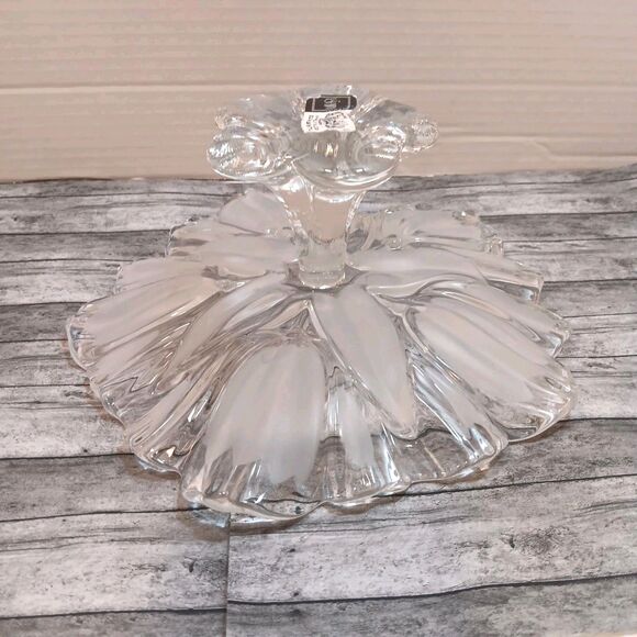 Vtg Mikasa Tulips Satin 91/4" Crystal Footed Platter Walther Glas Clear Frosted - Picture 7 of 9